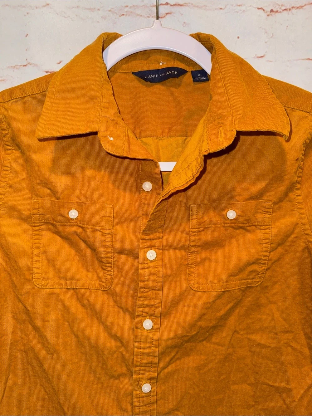 Janie and Jack Boys Long-Sleeve Button-Down Shirt Mustard ribbed collared 10